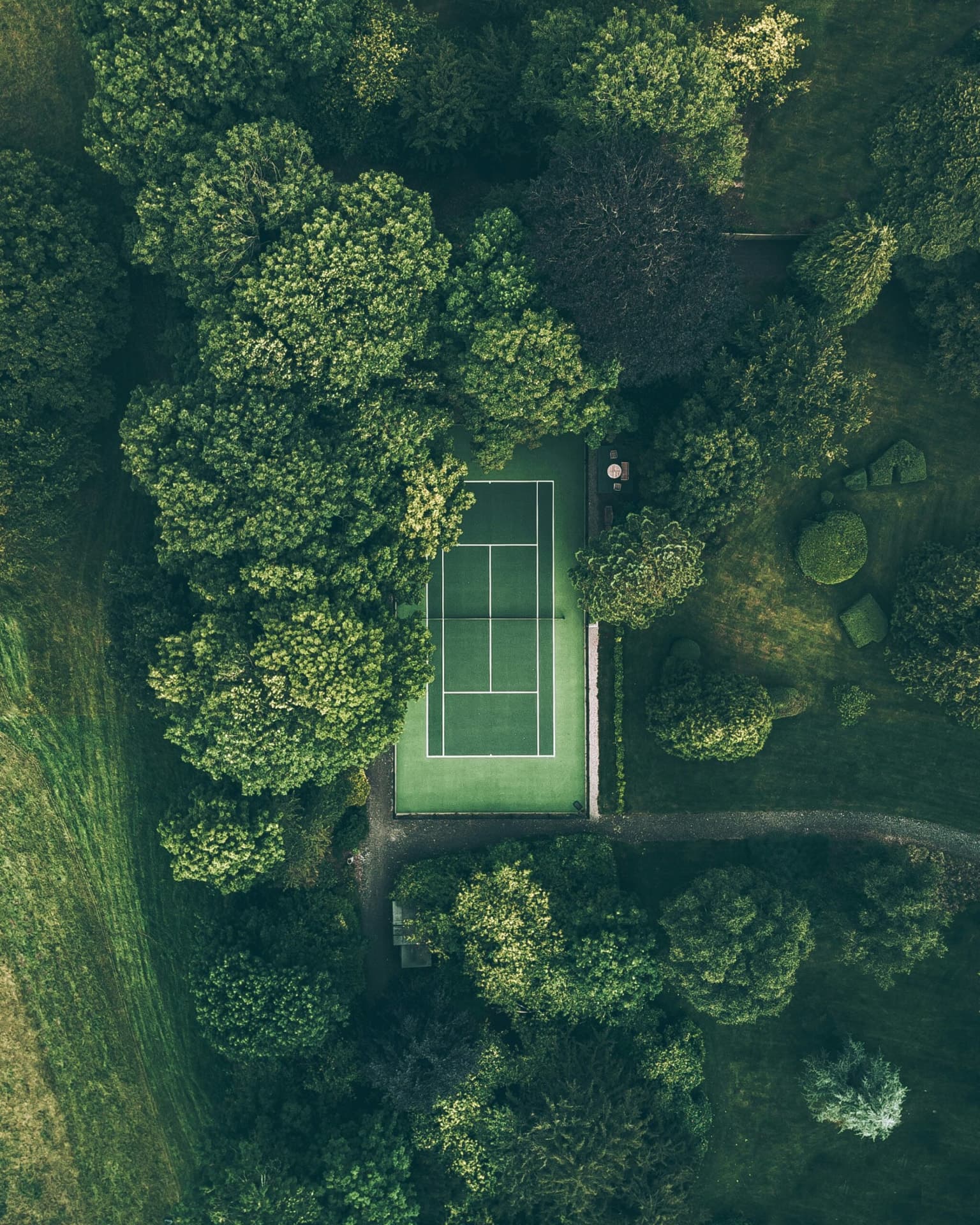 Campo da tennis immerso nel verde visto dall'alto